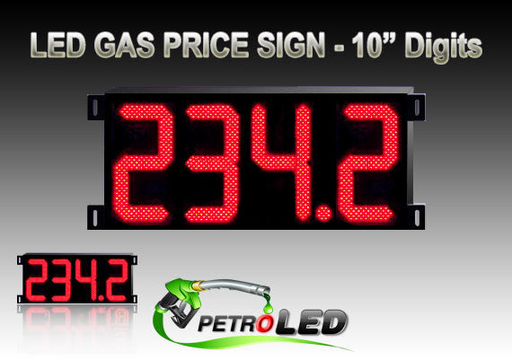 Gas Price LED Sign (Digital) 10" Red with 4 Large Digits - 5 Year Warranty