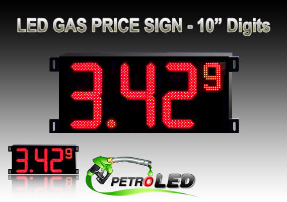 Gas Price LED Sign (Digital) 10" Red with 3 Large Digits & 1 small digit - 5 Year Warranty