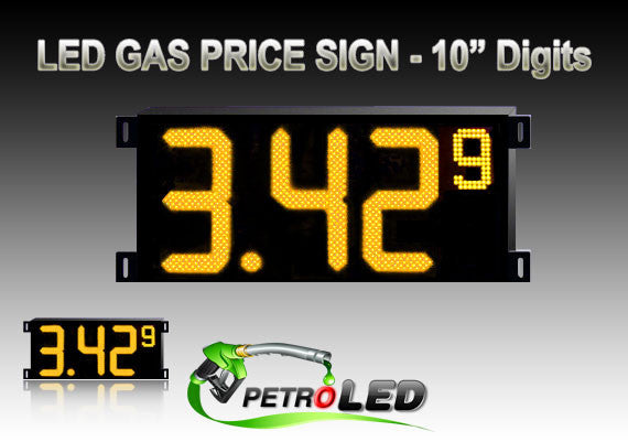 Gas Price LED Sign (Digital) 10" Amber (Yellow) with 3 Large Digits & 1 small digit - 5 Year Warranty