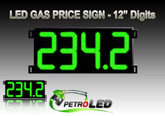 Gas Price LED Sign (Digital) 12" Green with 4 Large Digits - 5 Year Warranty