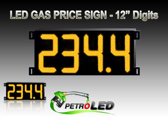 Gas Price LED Sign (Digital) 12" Amber (Yellow) with 4 Large Digits - 5 Year Warranty