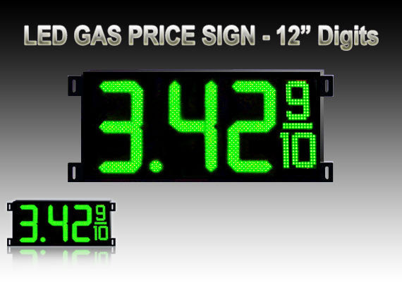 Gas Price LED Sign (Digital) 12" Green with 3 Large Digits & fraction digits - 5 Year Warranty