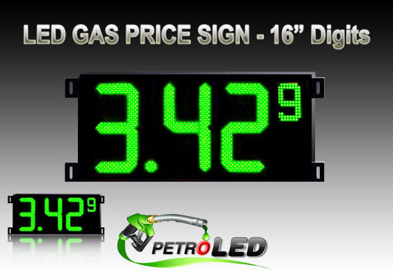 Gas Price LED Sign (Digital) 16" Green with 3 Large Digits & 1 small digit - 5 Year Warranty