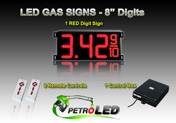 8 Inch Digits - LED Gas sign package - 1 Red Digital Price Gasoline LED SIGNS - Complete Package w/ RF Remote Control - 26"x11"