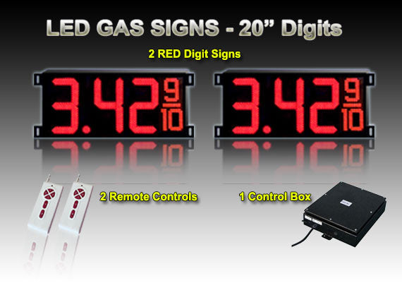 20 Inch Digits - LED Gas sign package - 2 Red Digital Price Gas LED SIGNS - Complete Package w/ RF Remote Control - 57"x24"