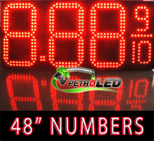 Gas Price LED Sign (Digital) 48" Tall Digits for Truck Stops - Red with 3 Large Digits & fraction digits - 5 Year Warranty