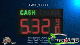 CASH / CREDIT LED Digital Gas Price sign w/ RF Remote Control - 64.4" x 11"