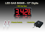 12 Inch Digits - LED Gas sign package - 1 Red Digital Price Gasoline LED SIGNS - 5 Year Warranty - Complete Package w/ RF Remote Control -  33"x15"