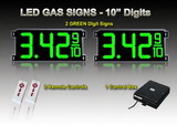 10 Inch Digits - LED Gas sign package - 2 Green Digital Price Gasoline LED SIGNS - Complete Package w/ RF Remote Control -  28"x13"