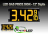 Gas Price LED Sign (Digital)  12" Amber (Yellow) with 3 Large Digits & fraction digits - 5 Year Warranty