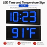 12 Inch Digits - LED Time & Temperature Sign - Blue - Auto Time/Temp Display w/ RF Remote Control