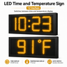 12 Inch Digits - LED Time & Temperature Sign - Amber - Auto Time/Temp Display w/ RF Remote Control