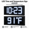 16 Inch Digits - LED Time & Temperature Sign - White - Auto Time/Temp Display w/ RF Remote Control