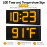 16 Inch Digits - LED Time & Temperature Sign - Amber - Auto Time/Temp Display w/ RF Remote Control