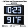 18 Inch Digits - LED Time & Temperature Sign - White - Auto Time/Temp Display w/ RF Remote Control