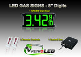 8 Inch Digits - LED Gas sign package - 1 Green Digital Price Gasoline LED SIGNS - Complete Package w/ RF Remote Control -  26"x11"