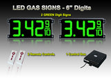 6 inch Digits - LED Gas sign package - 2 Green Digital Price Gasoline LED SIGNS - Complete Package w/ RF Remote Control - 20"x9"