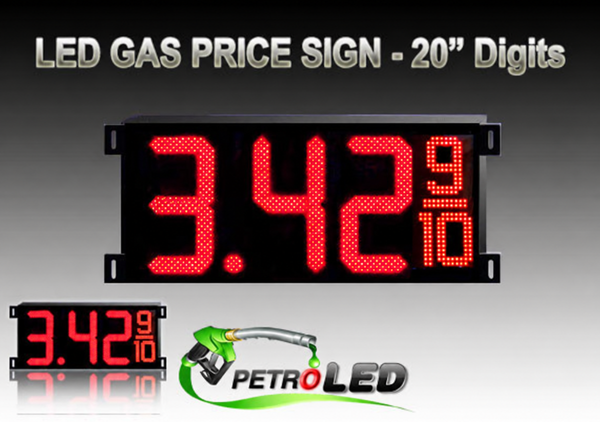 Gas Price LED Sign (Digital)  20" Red with 3 Large Digits & fraction digits - 5 Year Warranty