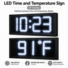 24 Inch Digits - LED Time & Temperature Sign - White - Auto Time/Temp Display w/ RF Remote Control
