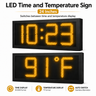 24 Inch Digits - LED Time & Temperature Sign - Amber - Auto Time/Temp Display w/ RF Remote Control