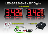10 Inch Digits - LED Gas sign package - 2 Red Digital Price Gasoline LED SIGNS - Complete Package w/ RF Remote Control - 28"x13"