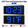 6 Inch Digits - LED Time & Temperature Sign - Blue - Auto Time/Temp Display w/ RF Remote Control