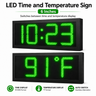 6 Inch Digits - LED Time & Temperature Sign - Green - Auto Time/Temp Display w/ RF Remote Control