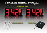 8 Inch Digits - LED Gas Price signs - 2 Red Digital Price Gasoline LED SIGNS - Complete Package w/ RF Remote Control - 26"x11"