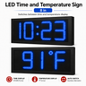 8 Inch Digits - LED Time & Temperature Sign - Blue - Auto Time/Temp Display w/ RF Remote Control