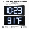 8 Inch Digits - LED Time & Temperature Sign - White - Auto Time/Temp Display w/ RF Remote Control