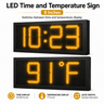 8 Inch Digits - LED Time & Temperature Sign - Amber - Auto Time/Temp Display w/ RF Remote Control