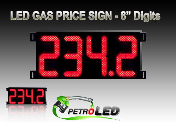 Gas Price LED Sign (Digital)  8" Red with 4 Large Digits - 5 Year Warranty