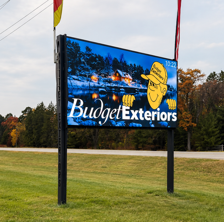 Budget Exteriors business LED sign installation - Petro LED outdoor full color LED sign