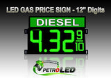 12" DIESEL Gas Price LED Sign - Green LEDs with 3 Large Digits & fraction digits - Top Section lighted - 5 Year Warranty
