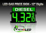12" DIESEL Gas Price LED Sign - Green LEDs with 3 Large Digits & fraction digits - Top Section lighted - 5 Year Warranty