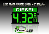8" DIESEL Gas Price LED Sign - Green LEDs with 3 Large Digits & fraction digits - Top Section lighted - 5 Year Warranty