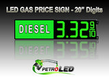 20" DIESEL Gas Price LED Sign - Green LEDs with 3 Large Digits & fraction digits - Lighted Section to the left - 5 Year Warranty