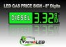8" DIESEL Gas Price LED Sign - Green LEDs with 3 Large Digits & fraction digits - Lighted Section to the left - 5 Year Warranty
