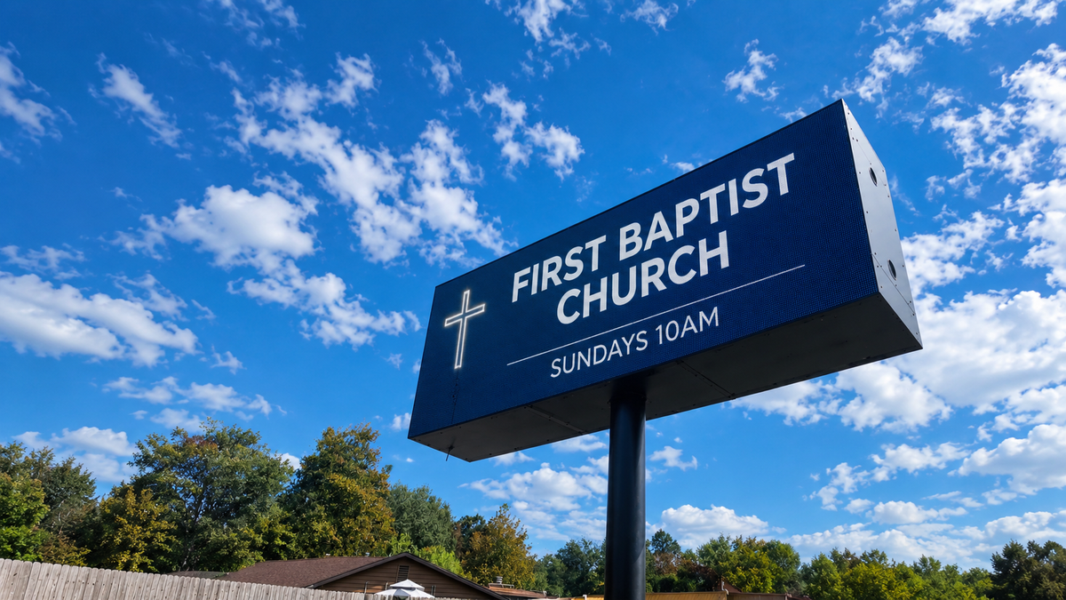 First Baptist Church LED sign mounted on pole - Petro LED HOA community LED sign