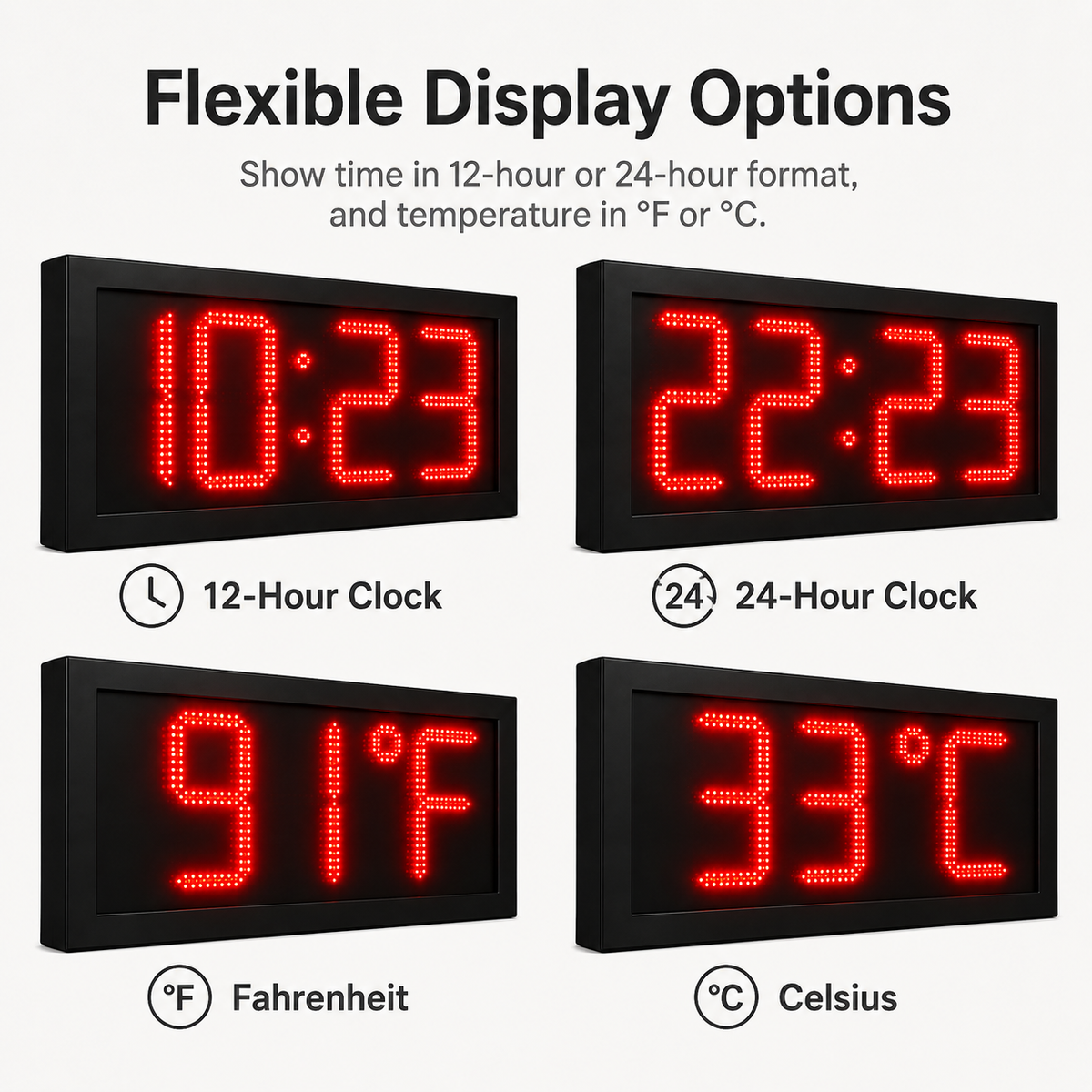 6 Inch Digits - LED Time & Temperature Sign - Red - Auto Time/Temp Display w/ RF Remote Control