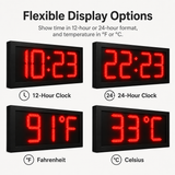 6 Inch Digits - LED Time & Temperature Sign - Red - Auto Time/Temp Display w/ RF Remote Control