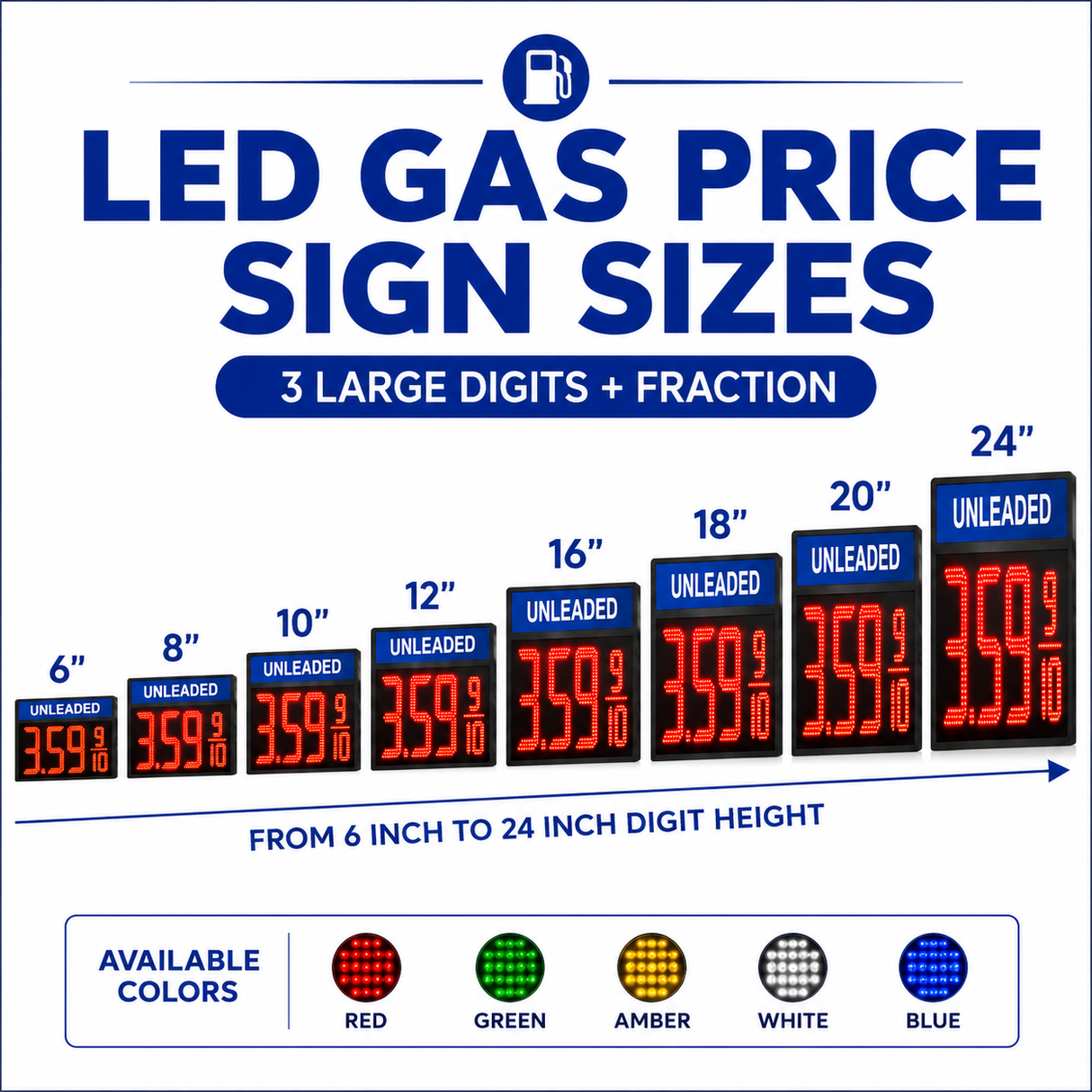 8 Inch Digits - LED Gas sign package - 2 Red & 2 Green Digital Price Gasoline LED SIGNS - Complete Package w/ RF Remote Control - 11.5"x24.5"