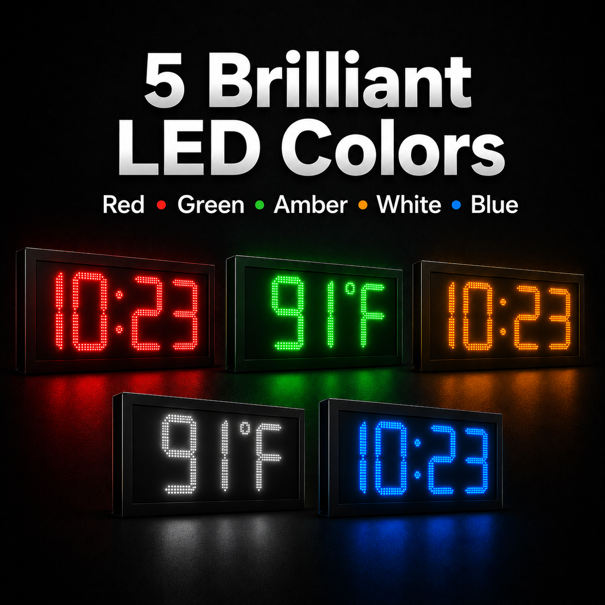 6 Inch Digits - LED Time & Temperature Sign - Red - Auto Time/Temp Display w/ RF Remote Control