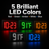 6 Inch Digits - LED Time & Temperature Sign - Red - Auto Time/Temp Display w/ RF Remote Control