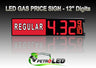 12" REGULAR Gas Price LED Sign - Red LEDs with 3 Large Digits & fraction digits - Lighted Section to the left - 5 Year Warranty